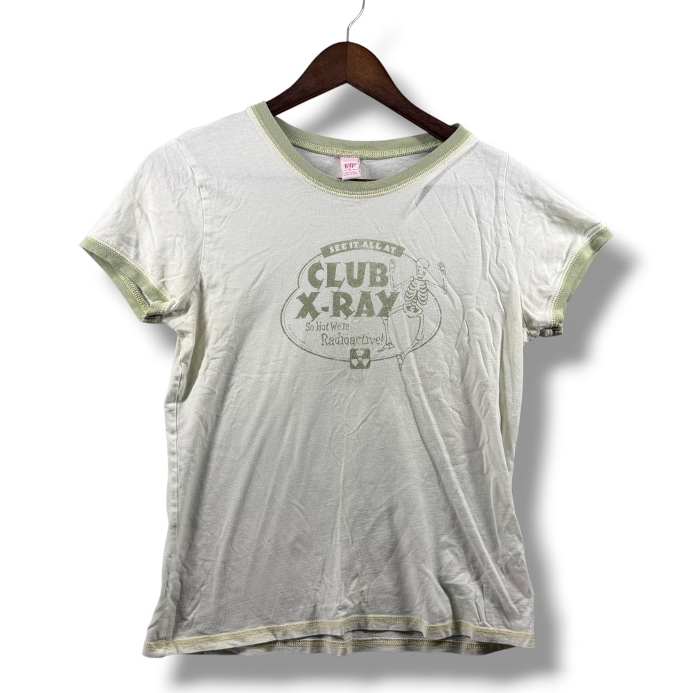 HYP Club X-Ray Skeleton Ringer Graphic Tee White Green Cotton Large